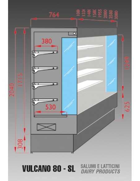 Pantalla de pared refrigerada - Acero inoxidable - Para cortes fríos y lácteos - Temperatura +/+°C - cm 308 x 76.4 x 204h
