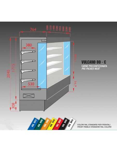 Espositore murale refrigerato - Per carne preconfezionata - Temp. +0°/+2°C - Ventilato - cm 258 x 76.4 x 204h