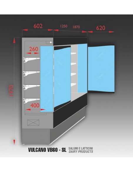 Murale refrigerato per salumi e latticini con 2 porte a battente e 4 ripiani - cm 133 x 60 x 198,4 h