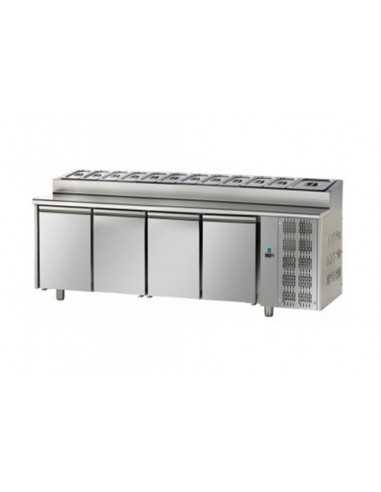 Refrigerated table with 12 bins and 4 doors -...