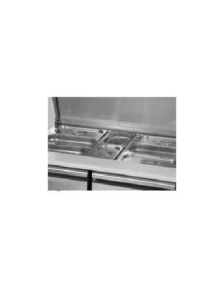 Refrigerated table with 12 bins and 4 doors - Temperature +0° +10°C - cm 232 x 70 x 95/102 h