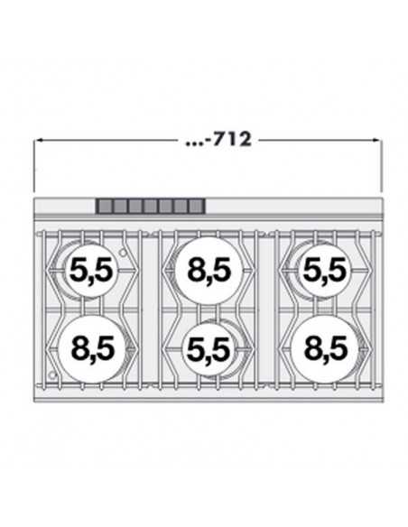 Cucina acqua professionale a gas con 6 fuochi - Forno a gas statico - cm 120 x 70,5 x 90 h