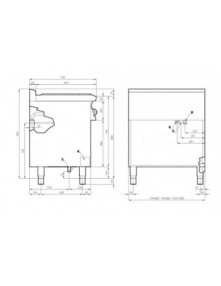 Cucina acqua professionale a gas con 6 fuochi - Forno a gas statico - cm 120 x 70,5 x 90 h