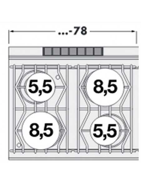 Professional gas water stove with 4 burners - Static gas oven - cm 80 x 70.5 x 90 h