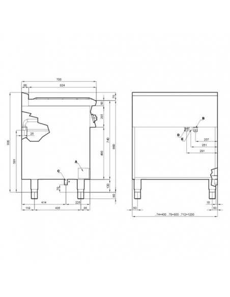 Cucina acqua professionale a gas con 4 fuochi - Forno a gas statico - cm 80 x 70,5 x 90 h