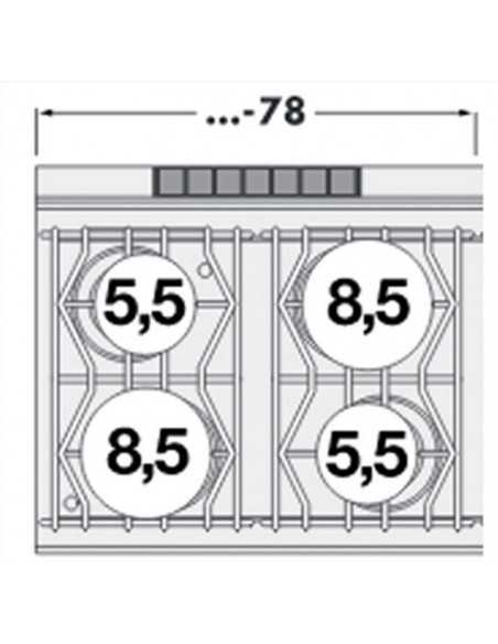Cocina de gas profesional - N. 4 fogones - Horno de gas estático - cm 80 x 90 x 90 h