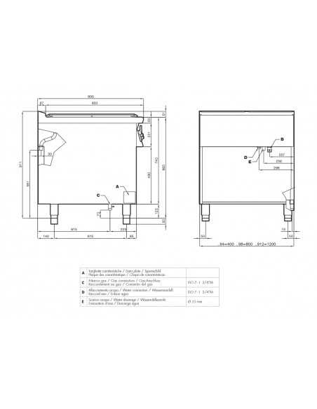 Cocina de gas profesional - N. 4 fogones - Horno de gas estático - cm 80 x 90 x 90 h