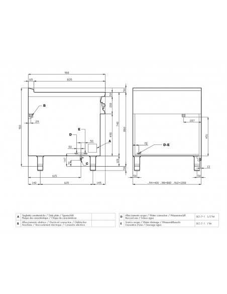 Baño maría eléctrico profesional - N. 1 x GN 2/1 + N. 2 GN 1/3 H 15 - cm 80 x 90 x 90 h