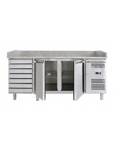 Mostrador de pizza con 2 puertas y cómoda - Vitrina - cm 201 x 80 x 143,5 h