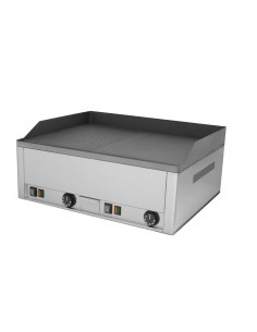 Fry top elettrico con piano 1/2 liscio 1/2 rigato in acciaio sabbiato