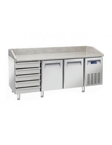 Refrigerated table - N.2 doors - Cassettiera - Piano granito - cm 202.5 x 80 x 104