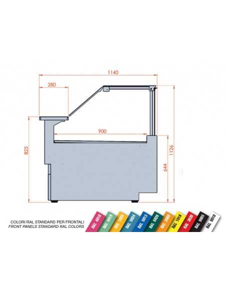 Banco alimentare - Frontale basso - Ventilato - Vetri dritti - cm 383 x 114 x 112.6 h