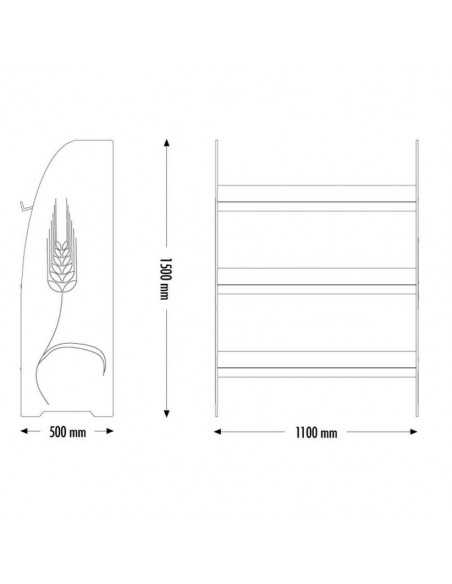 Bread display stand with 6 slanted baskets - cm 110 x 50 151 h