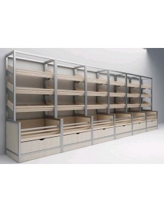 Packaged bread display with 3 slanted shelves and 1... 2