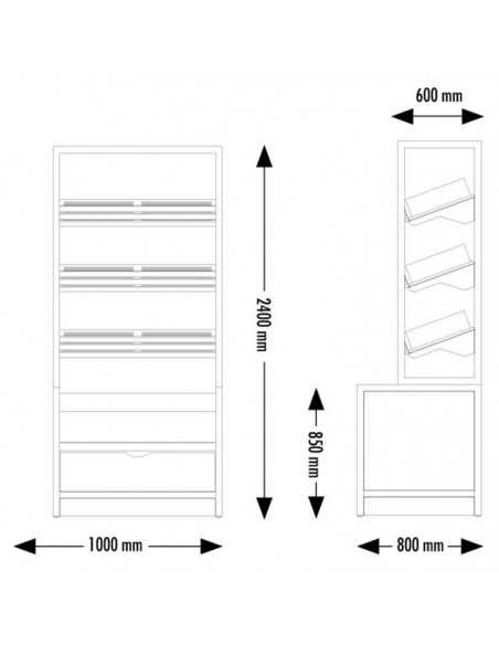 Expositor para pan envasado con 3 estantes inclinados y 1 cesta - cm 100 x 80 x 214 h