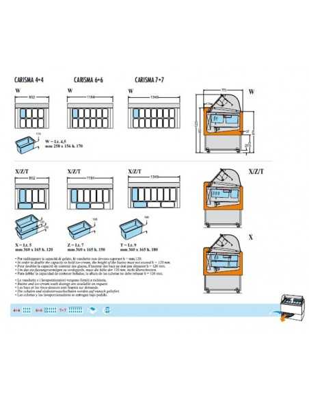 Banco gelateria Temperatura -15°C/-18°C - N. 10 o 14 vaschette - cm 135 x 78 x 123 h