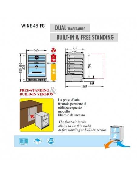 Wine exhibitor - Double temperature: +°+10°C / +10°+18°C - Cm 59,5 x 57,3 x 82/89.5 h
