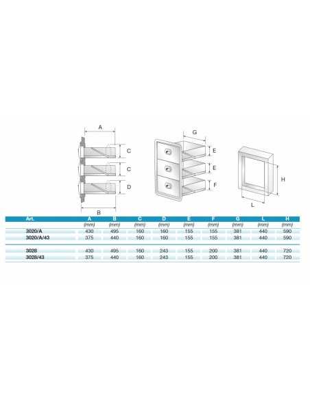 Cassettiera a tre cassetti - Banchi frigo e tavoli - Profondità  49.5 - Foro cm 44 x 59 h