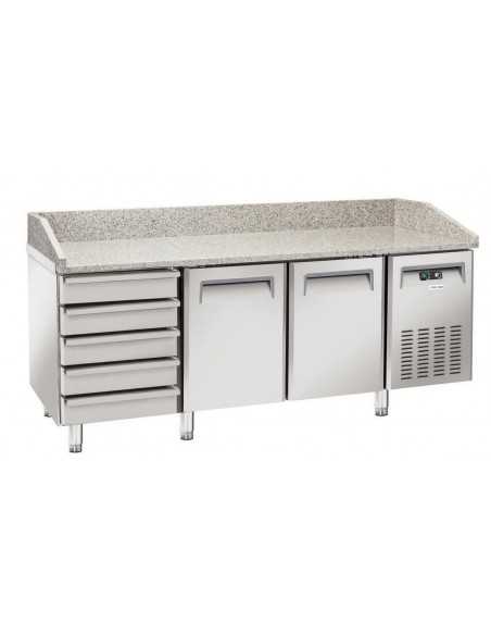 Banco pizza con 2 porte e cassettiera - cm 202.5 x 80 x 104 Banco pizza con 2 porte e cassettiera - cm 202.5 x 80 x 104