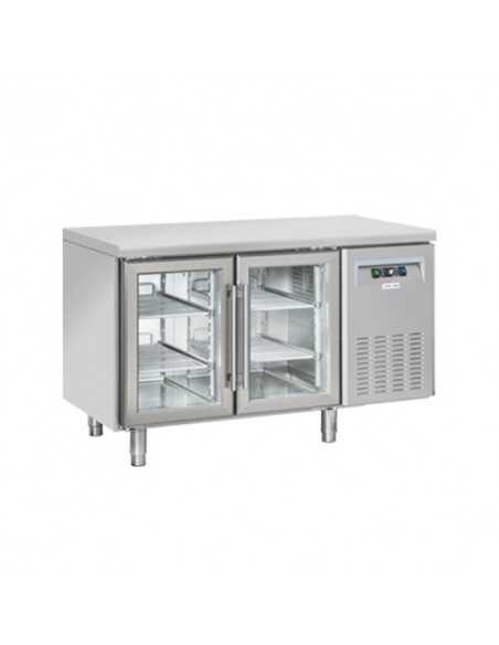Tavolo refrigerato - N. 2 porte vetro - cm 135 x 72.5 x 85 h