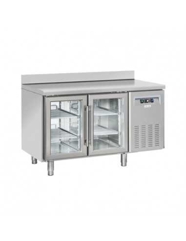 Tavolo refrigerato - N. 2 porte vetro - Alzatina - cm 135 x 72.5 x 95 h