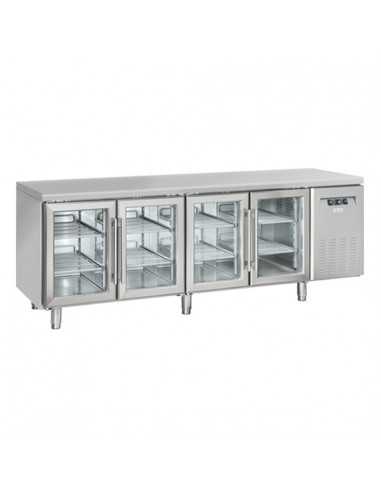 Tavolo refrigerato -  N. 4 porte vetro - cm 225 x 72.5 x 85 h