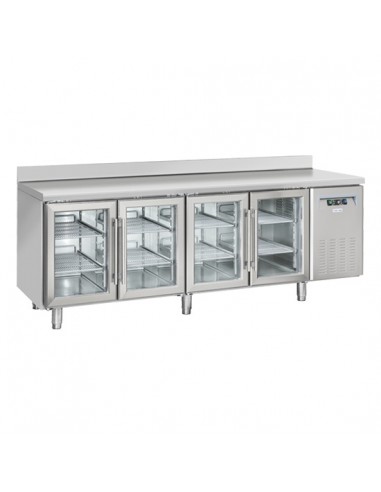 Refrigerated table - N. 4 glass doors - Alzatina - cm 225 x 72.5 x 95 h