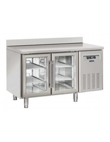 Tavolo refrigerato - N. 2 porte vetro - Alzatina - cm 135 x 62.5 x 95 h