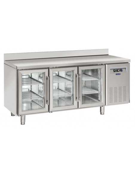 Tavolo refrigerato - N. 3 porte vetro - Alzatina - cm 180 x 62.5 x 95 h