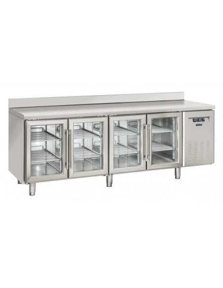 Refrigerated table - N. 4 glass doors - Splashback - cm 225 x 62.5 x 95 h