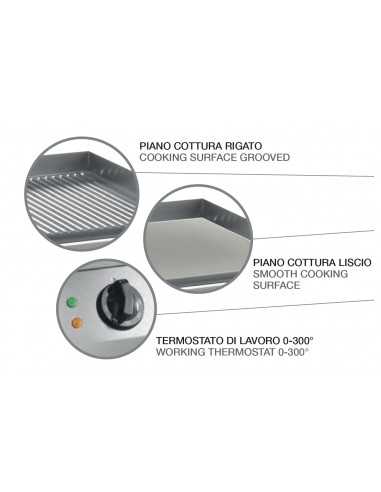 Fry top elettrico con piano liscio / rigato cm 59.5 x 40