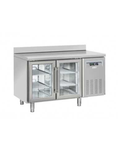 Tavolo refrigerato - N. 2 porte vetro - Alzatina - cm 135 x 62.5 x 95 h