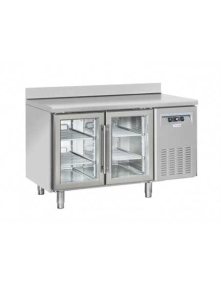 Refrigerated table - N. 2 glass doors - Splashback - cm 135 x 62.5 x 95 h