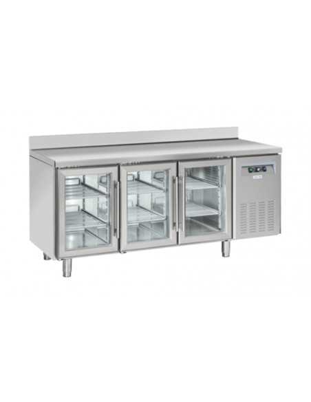 Mesa refrigerada - N. 3 puertas de cristal - Splashback - cm 180 x 62,5 x 95 h