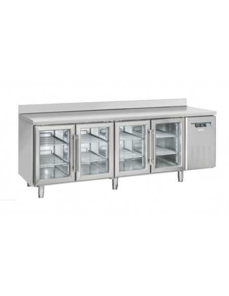 Refrigerated table - N. 4 glass doors - Splashback - cm 225 x 62.5 x 95 h