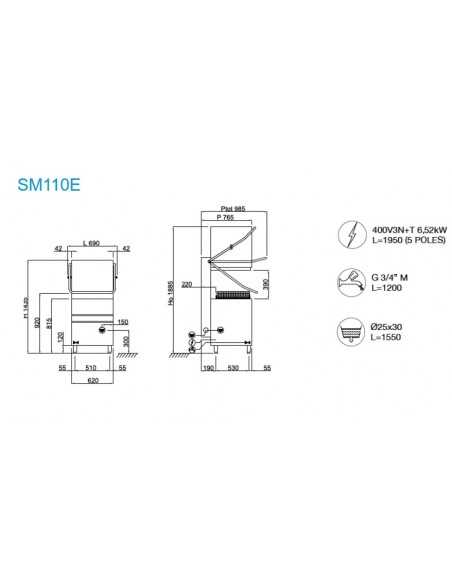 Electronic hood dishwasher - Pump - Basket cm 50x50 - cm 62 x 77 x 143.5/190 h
