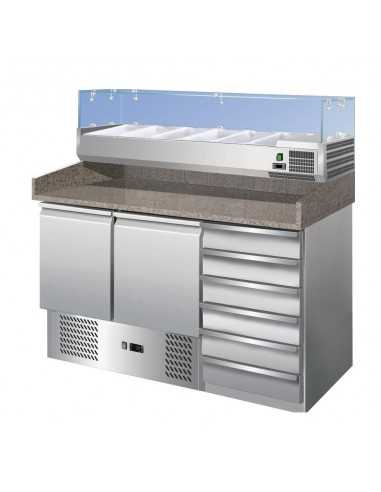 Pizza counter with 2 doors and drawers - Display cabinet - cm 142 x 70 x 145.5 h