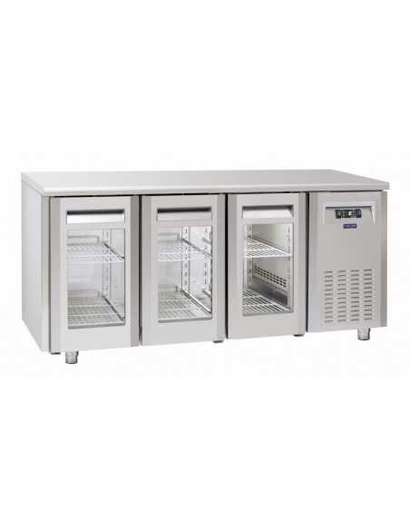 Tavolo refrigerato - Tropicalizzato - Senza Gruppo - N. 3 porte vetro - cm 181.5 x 70 x 85h