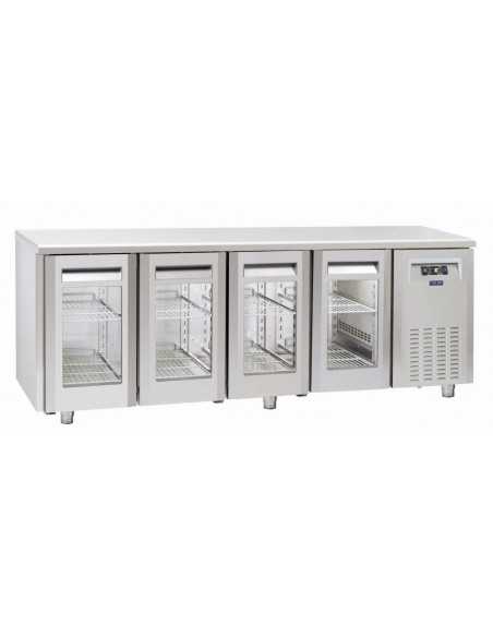 Tavolo refrigerato - Tropicalizzato - No Gruppo - N. 4 porte vetro - cm 225.5 x 70 x 85h