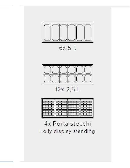 Banco gelateria - Vaschette n. 6 x litri 5 o 12 x litri 2.5 - Cm 118.7 x 67.7 x 119 h