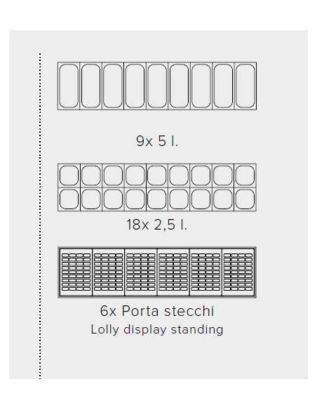 Banco gelateria - Vaschette n. 9 x litri 5 o 18 x litri 2.5 - Cm 165.5 x 67.7 x 119 h