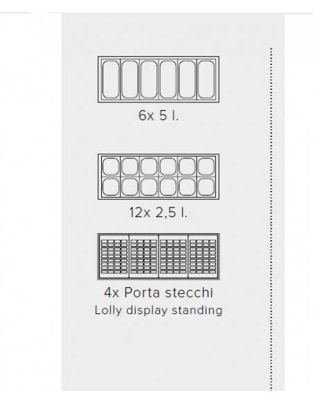 Banco gelateria - Vaschette n. 6 x litri 5 o 12 x litri 2.5 - Cm 118.7 x 67.7 x 119 h