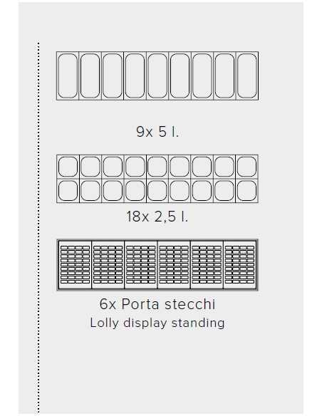 Banco gelateria - Vaschette n. 9 x litri 5 o 18 x litri 2.5 - Cm 165.2 x 67.7 x 119 h