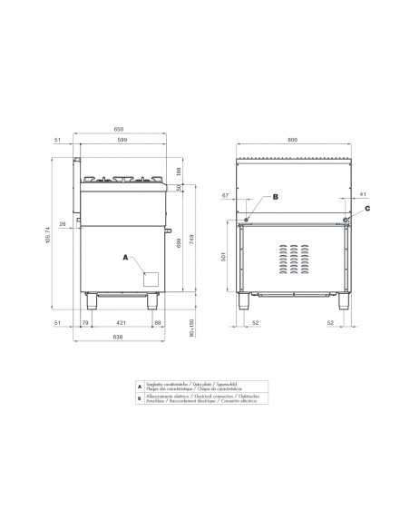 Cocina eléctrica profesional - Horno eléctrico - N° 4 placas - cm 80 x 65 x 87 h