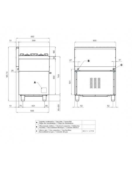 Gas cooker - N°4 fires - Static oven with grill - Dimensions cm 80 x 65 x 87 h