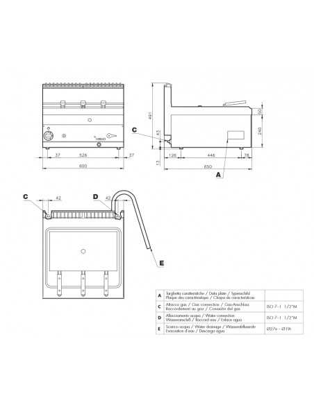 Professional gas pasta cooker - Capacity lt 27 - N° 3 baskets - cm 60 x 65 x 29 h