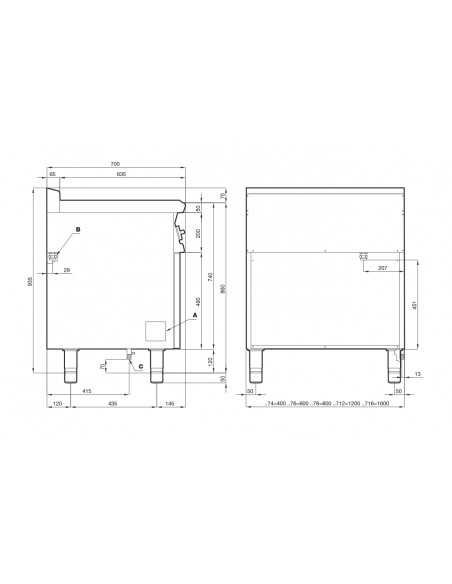 Cocina eléctrica profesional con 6 placas redondas - Energía kW 2.6 (x6) - Horno eléctrico ventilado - cm 120 x 70.5 x 90 h