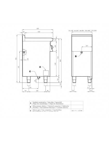 Professional Gas Stove - Plate - N. 4 Burners - Gas Oven - cm 100 x 60 x 90 h