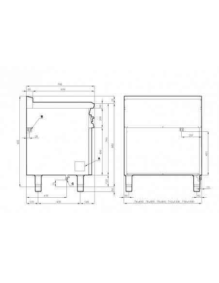 Cucina professionale elettrica con 6 piastre quadre - Potenza kW 2.6 (x6) -  Forno elettrico statico - cm 120 x 70,5 x 90 h