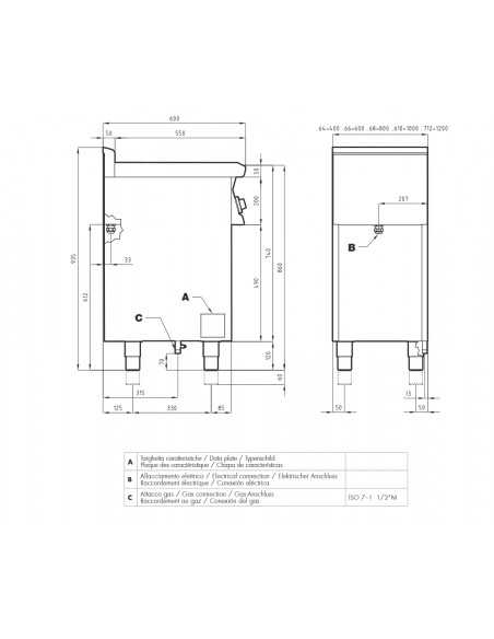 Professional gas stove - Plate - N. 4 burners - Electric oven - cm 100 x 60 x 90 h
